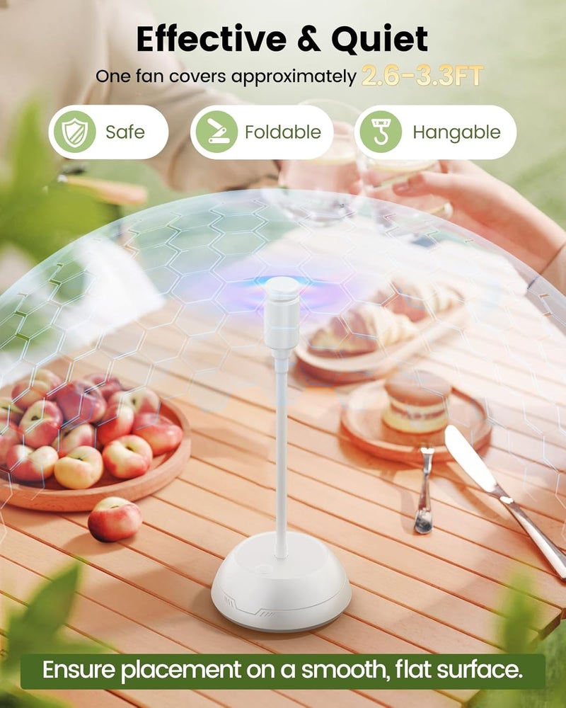 Edvision 4Pack Food Fan for Table, AA Battery Powered, Portable Fan with Flexible Gooseneck and Soft Blades, Soundless Table Fan for BBQ, Picnic, Party, Patio (Non-rechargeable,White) - Image 5